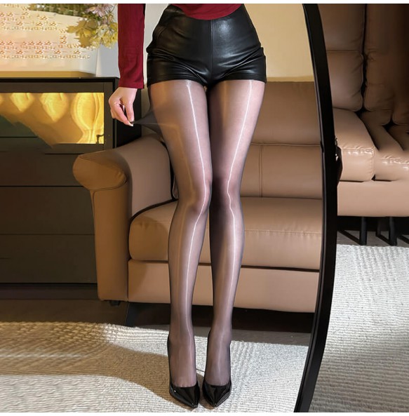 FEE ET MOI - Shiny High-Waist Lace Seamless Stockings (Black)